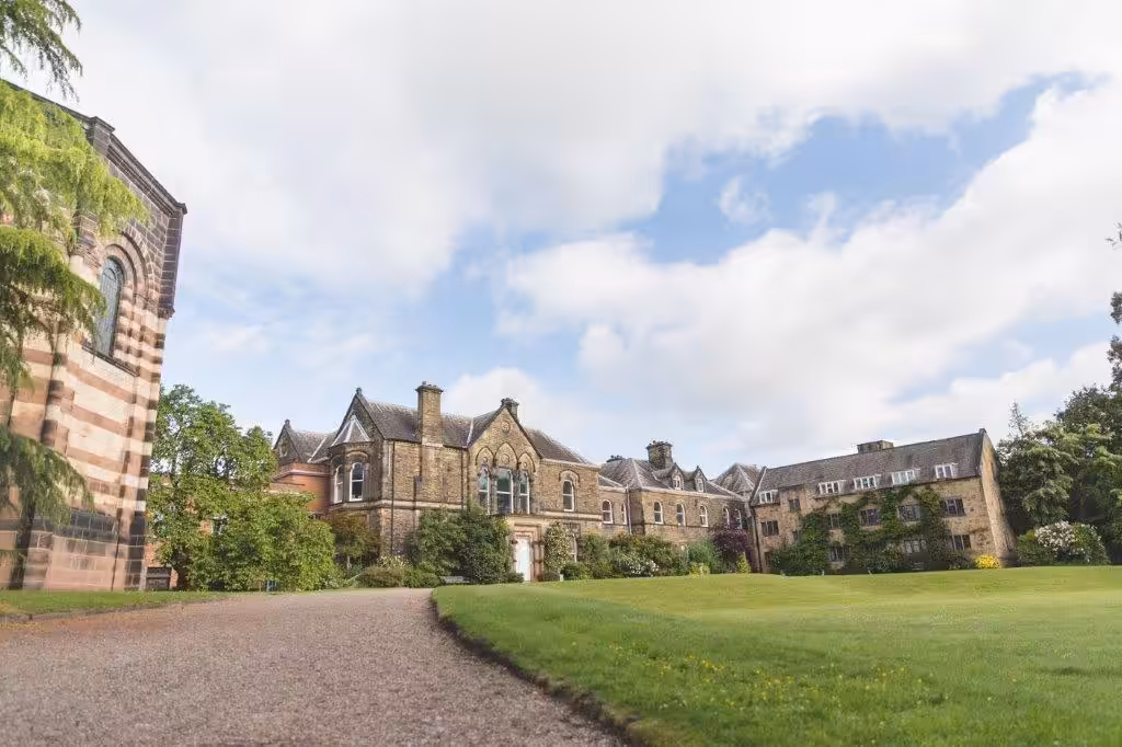 St Hild Mirfield buildings, with grass in front of them